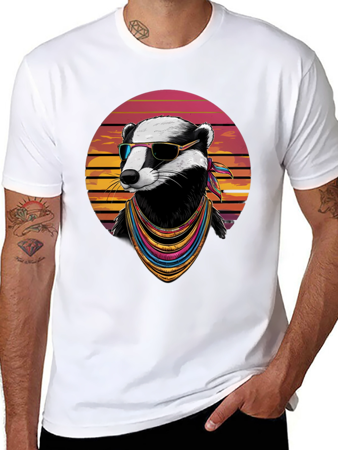 Black Cool Badger Graphic Tee - Retro Animal Shirt view 8