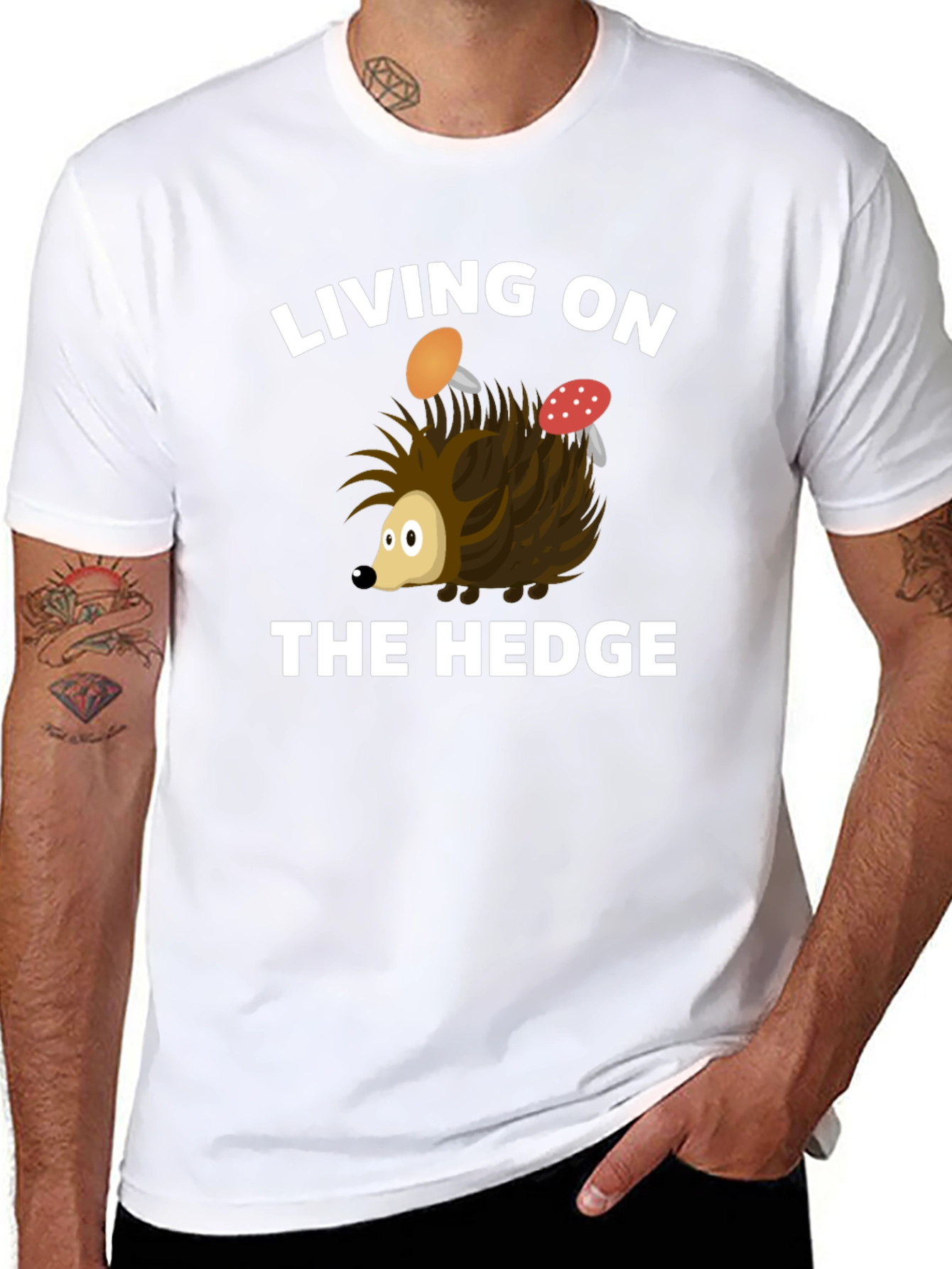 Black Living on the Hedge Hedgehog T-Shirt view 8