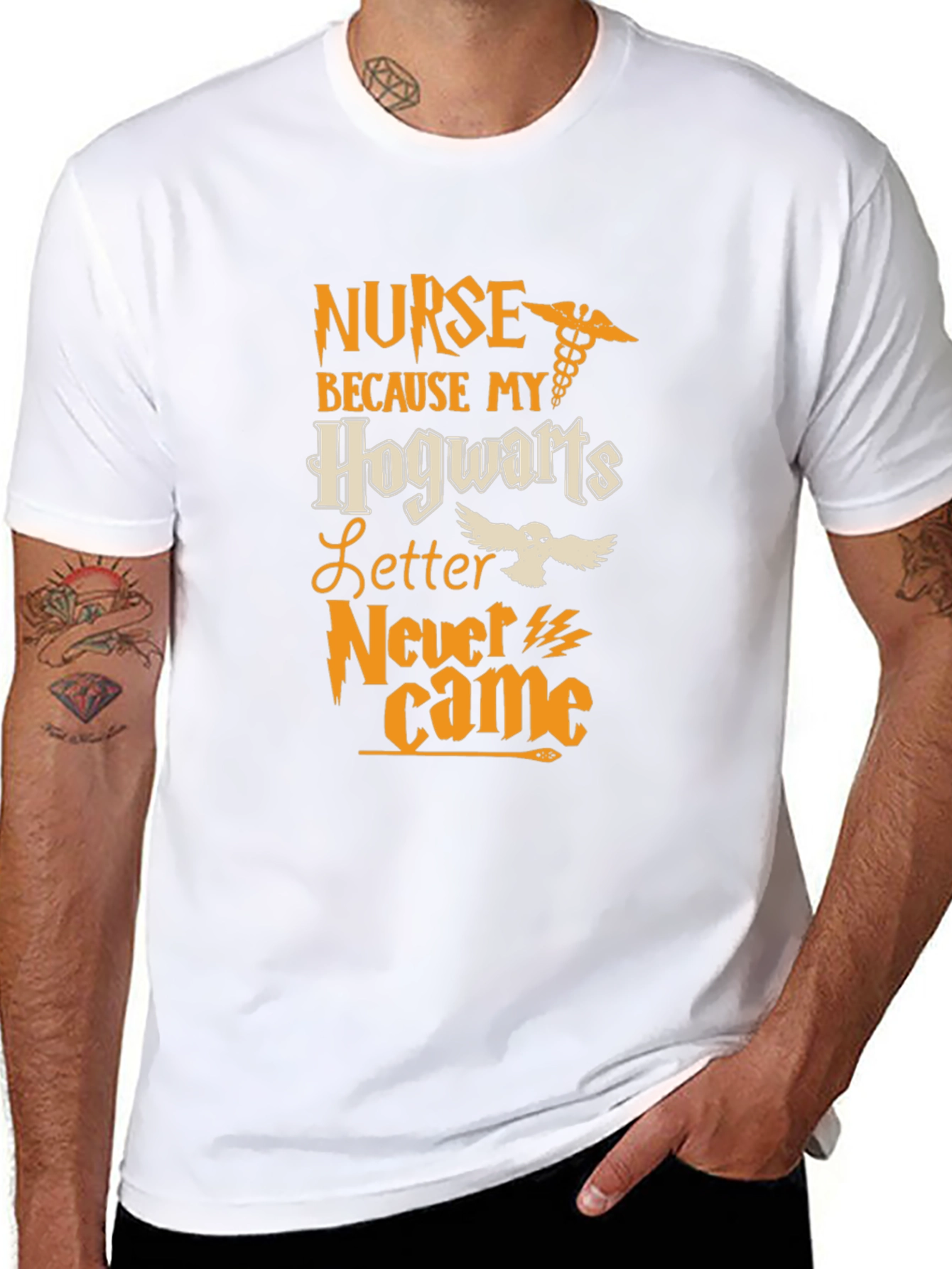 Black Nurse Hogwarts Letter T-Shirt - Black Cotton view 8