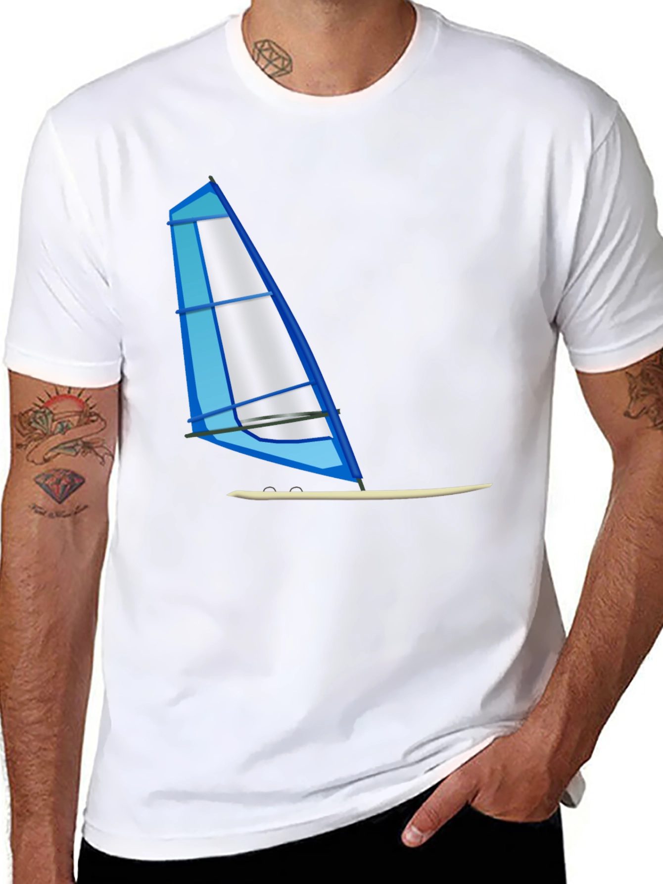 Black Windsurf Graphic Tee - Black Cotton T-Shirt view 8