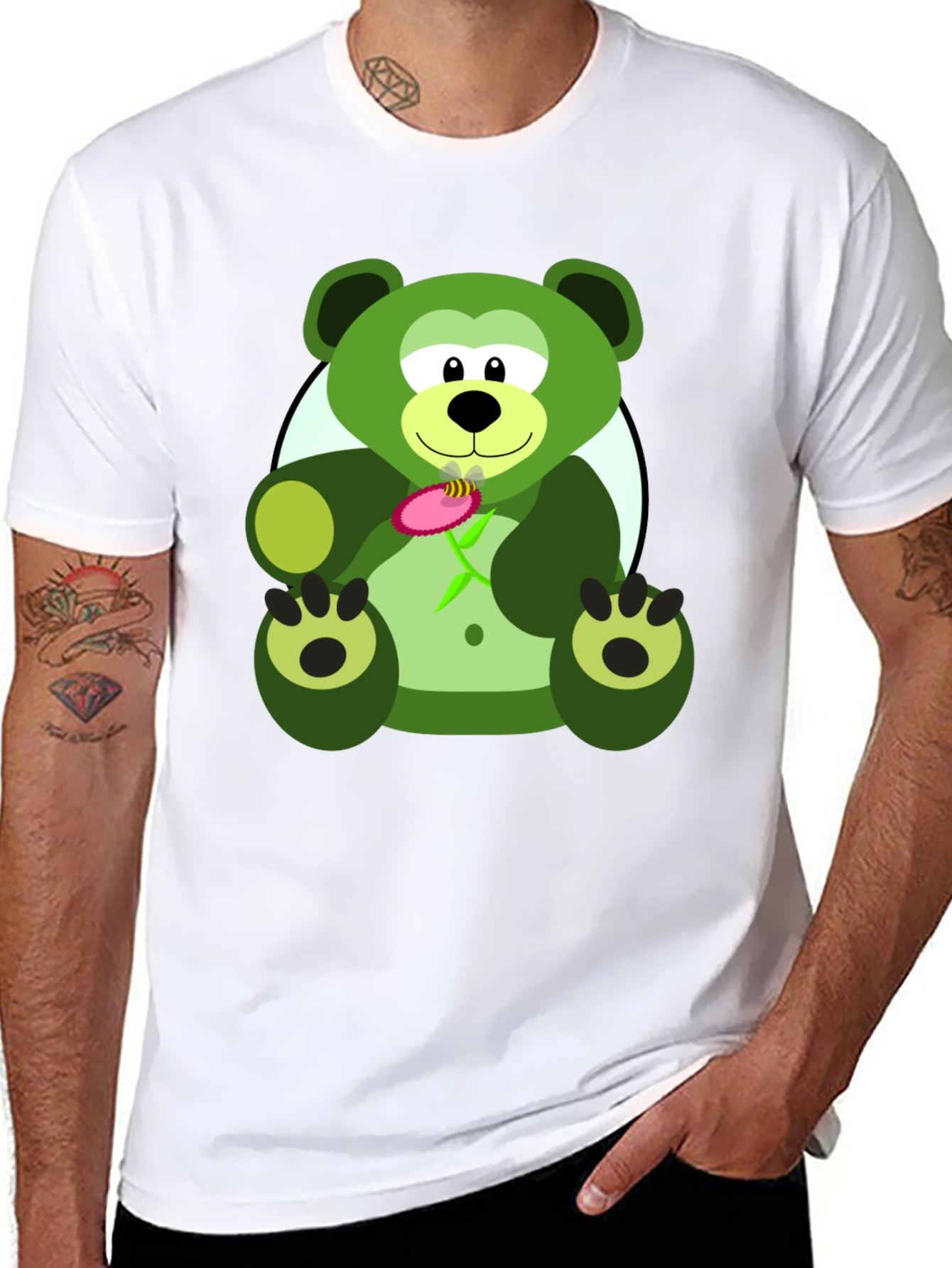 Black Green Bear Graphic Tee - Men's Black T-Shirt view 8