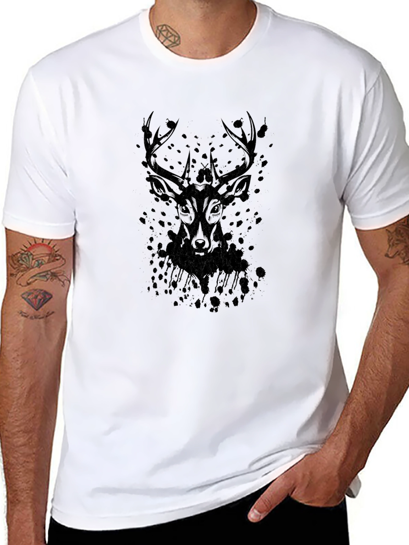 Black Men's Black Deer Graphic Tee - Stylish Casual Wear view 8