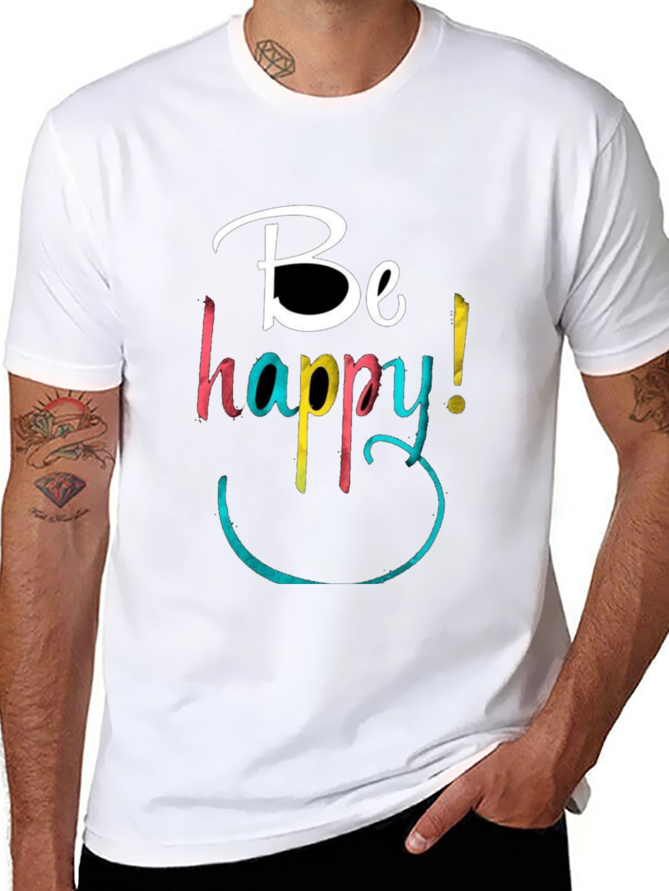 Black Be Happy Graphic Tee - Black Cotton Blend view 8
