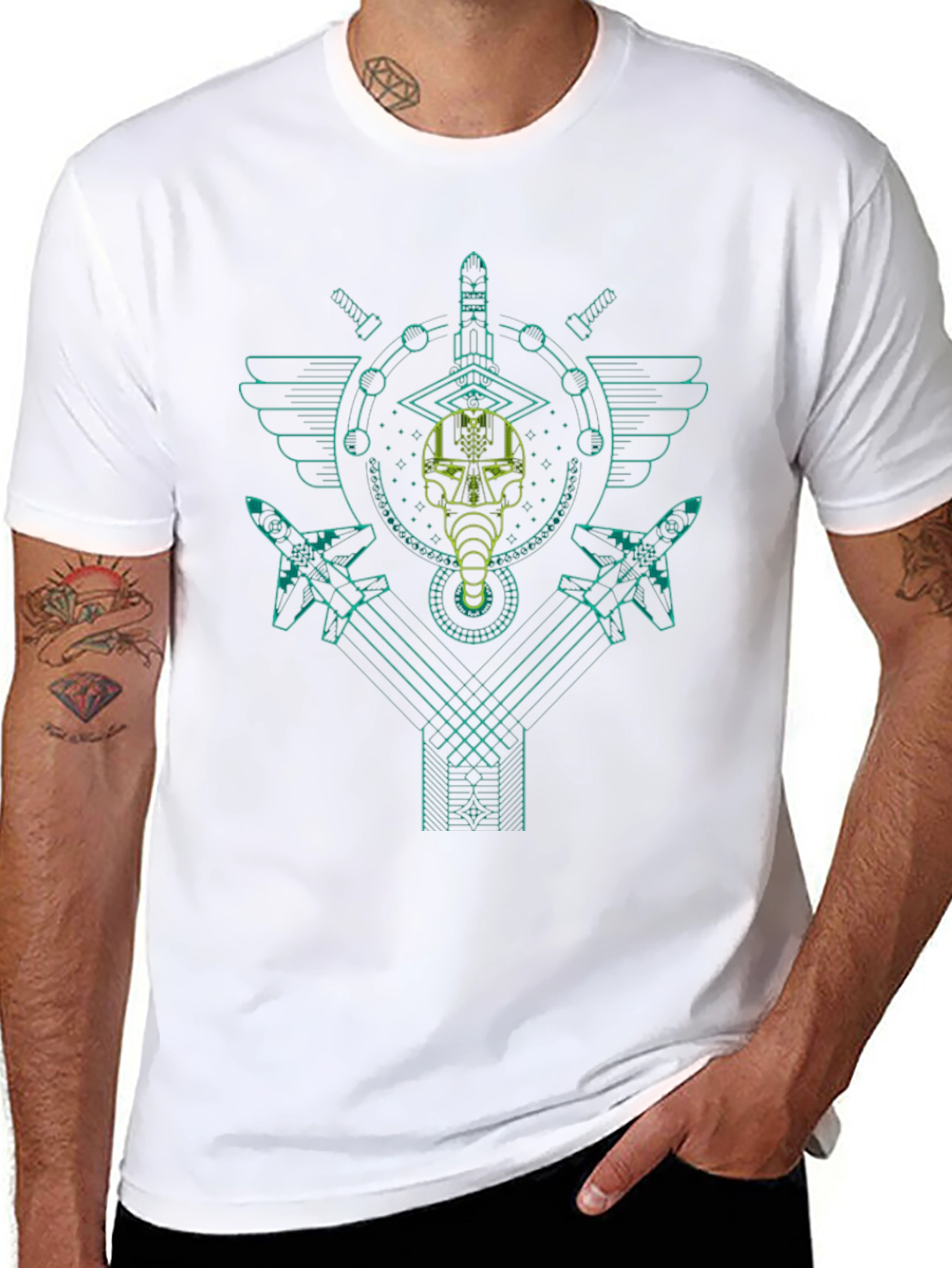Black Geometric Jet Fighter Graphic T-Shirt - Black view 8