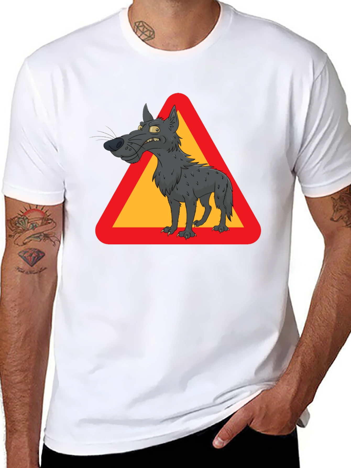 Black Wolf Warning Sign Black T-Shirt view 8