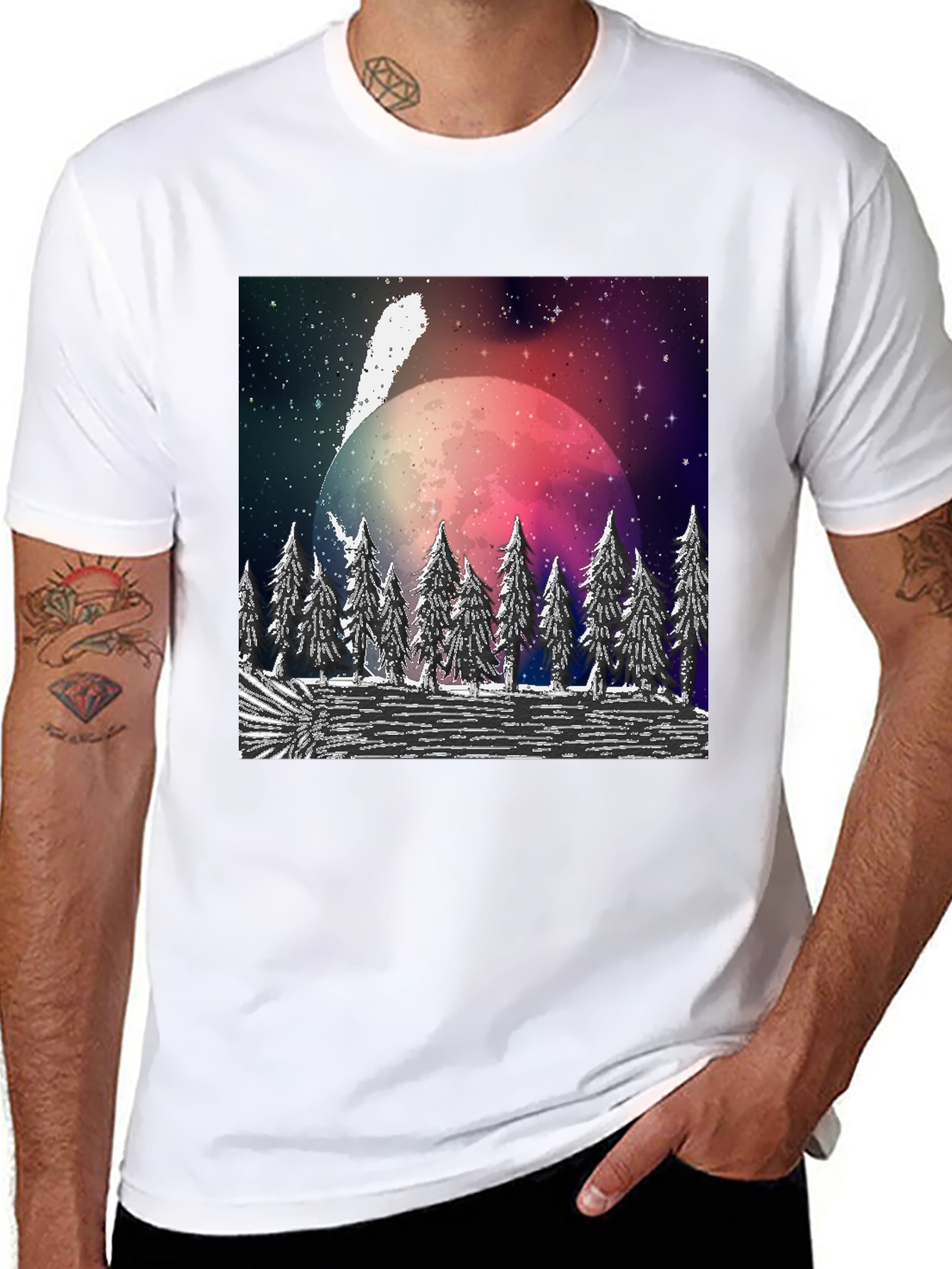 Black Cosmic Forest T-Shirt - Black Crew Neck view 8