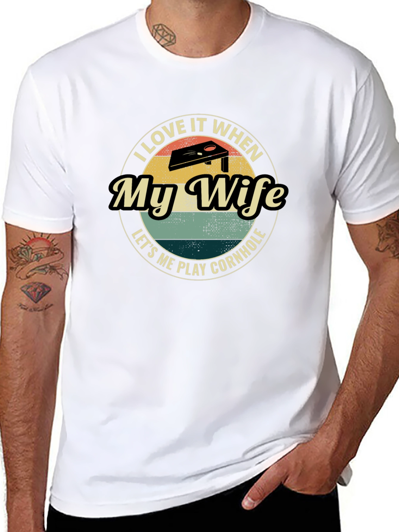 Black I Love My Wife Cornhole Graphic T-Shirt view 8
