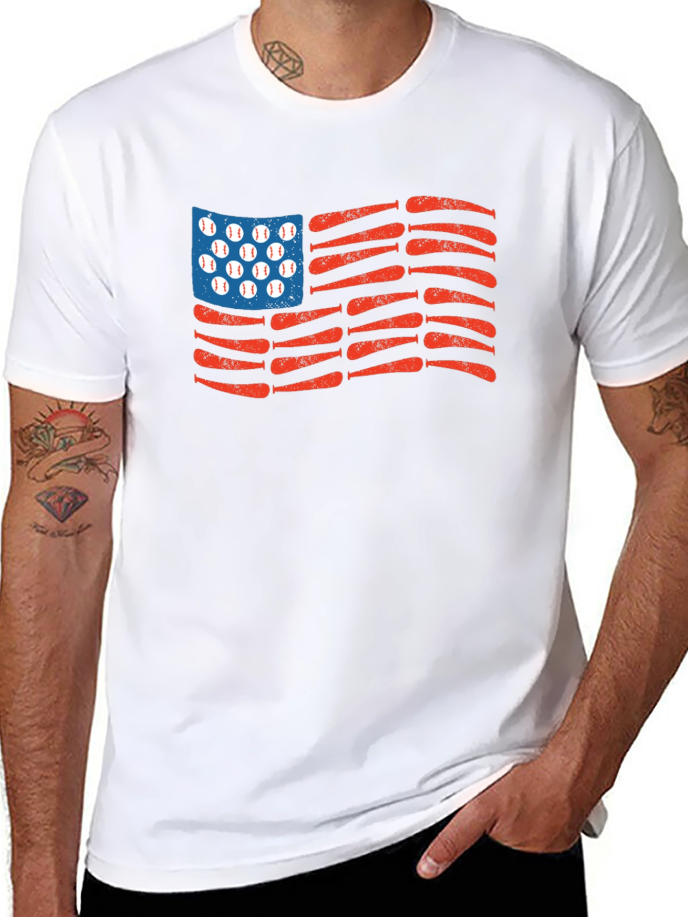 Black American Baseball Flag T-Shirt view 8