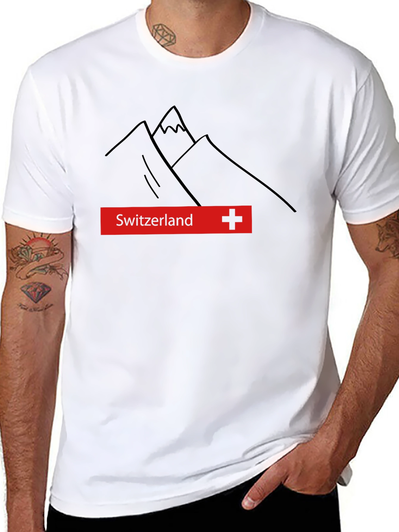 Black Switzerland Mountain Graphic Tee - Black Cotton T-Shirt view 8