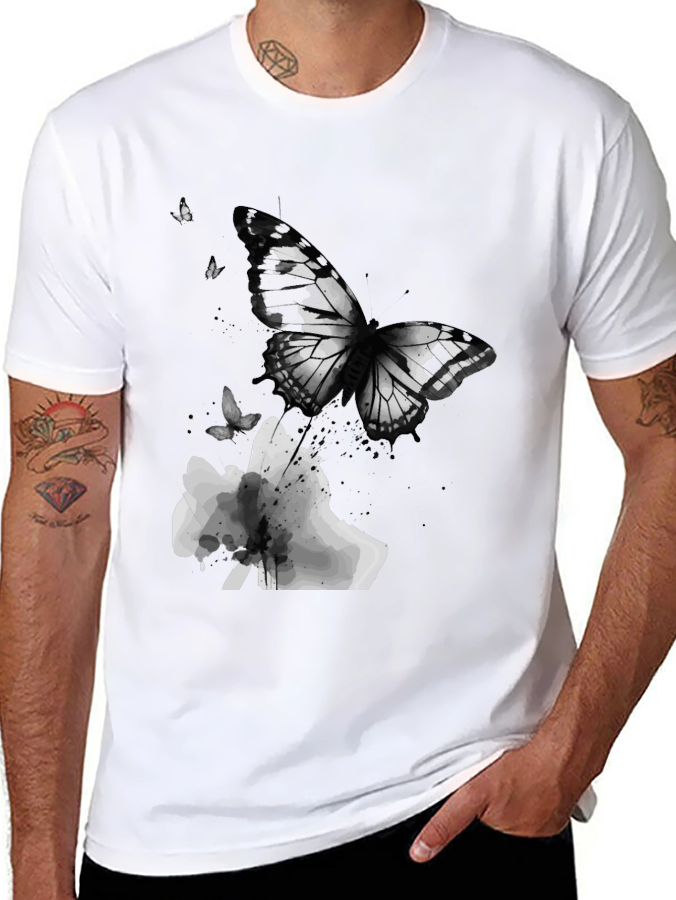 Black Butterfly Graphic Print Men's T-Shirt view 8