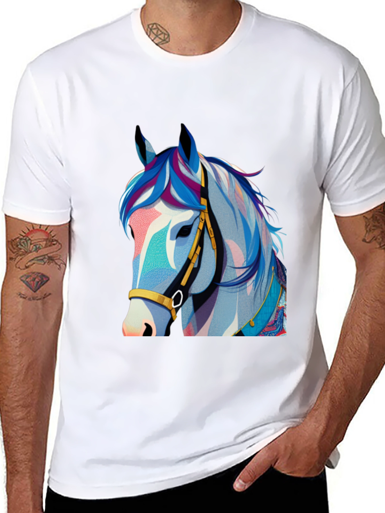 Horse Graphic Tee - Stylish Men's Black T-Shirt - 8