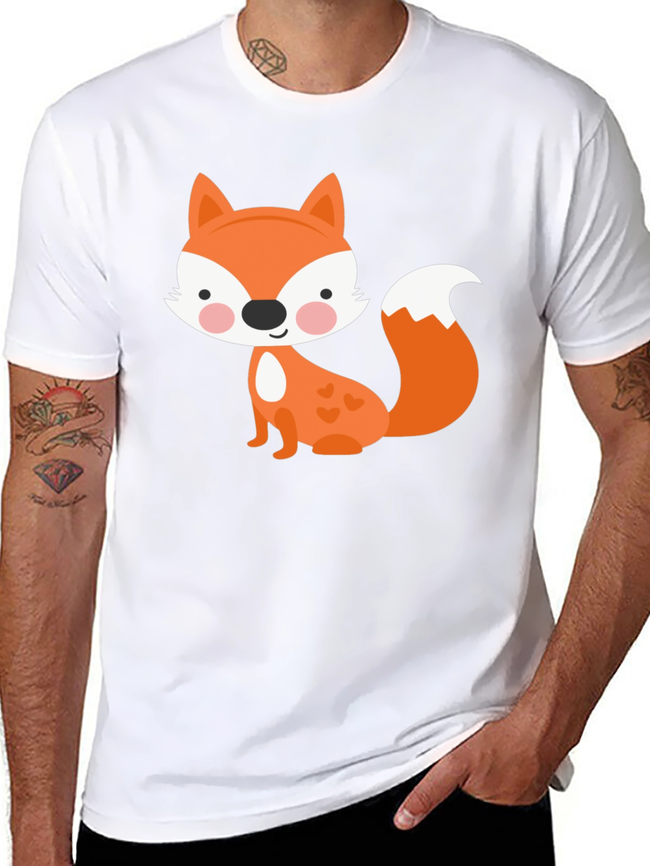 Black Cute Fox Graphic Tee - Fun & Playful Black T-Shirt view 8