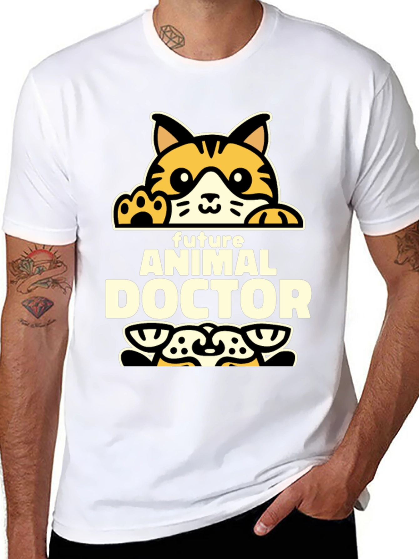 Black Future Animal Doctor T-Shirt - Cute Cat Design view 8