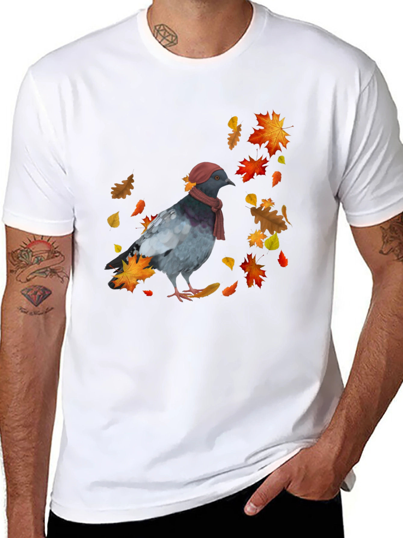 Black Pigeon Fall T-Shirt - Autumn Bird Tee view 8