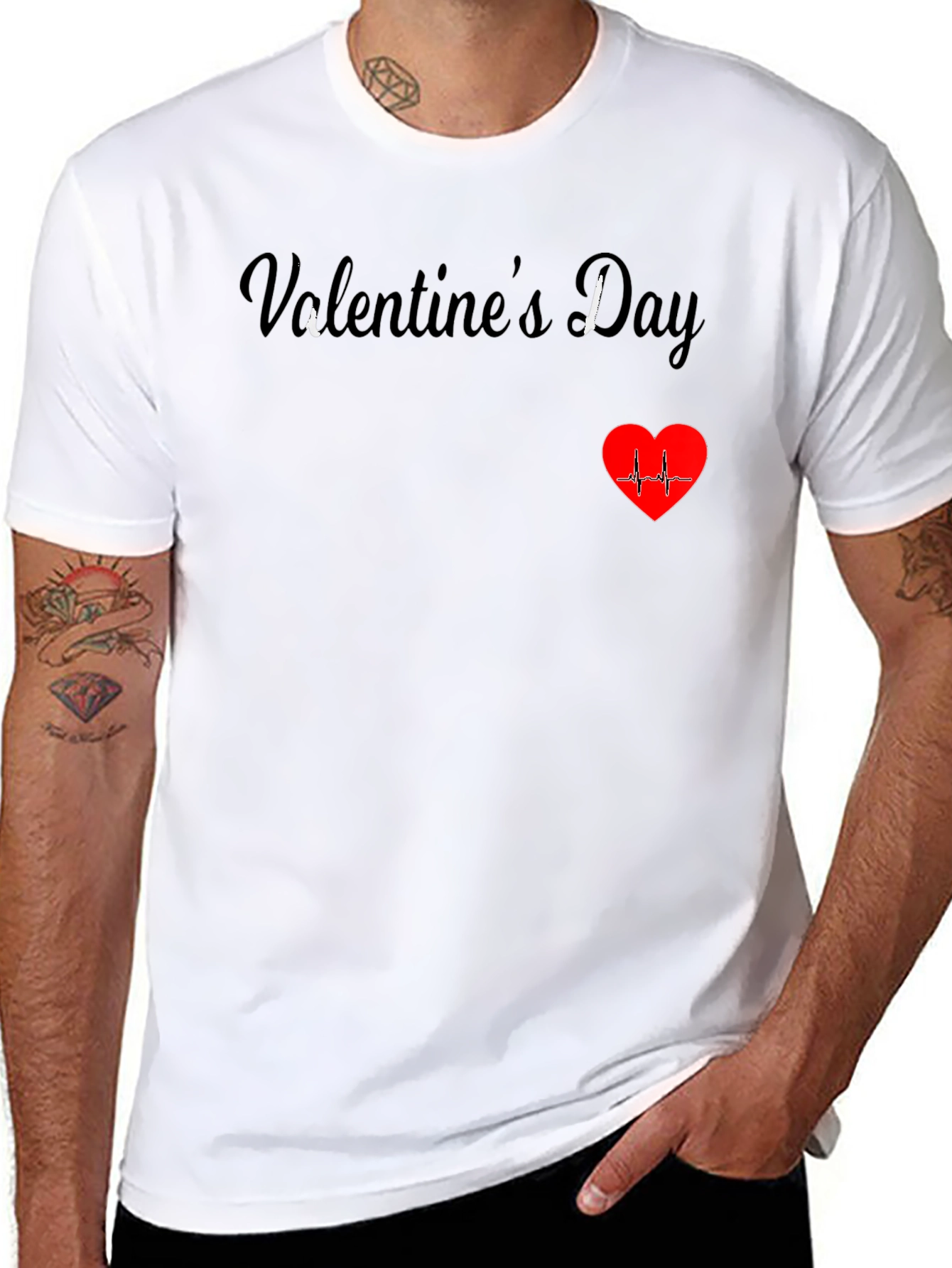Black Valentine's Day Heartbeat T-Shirt view 8