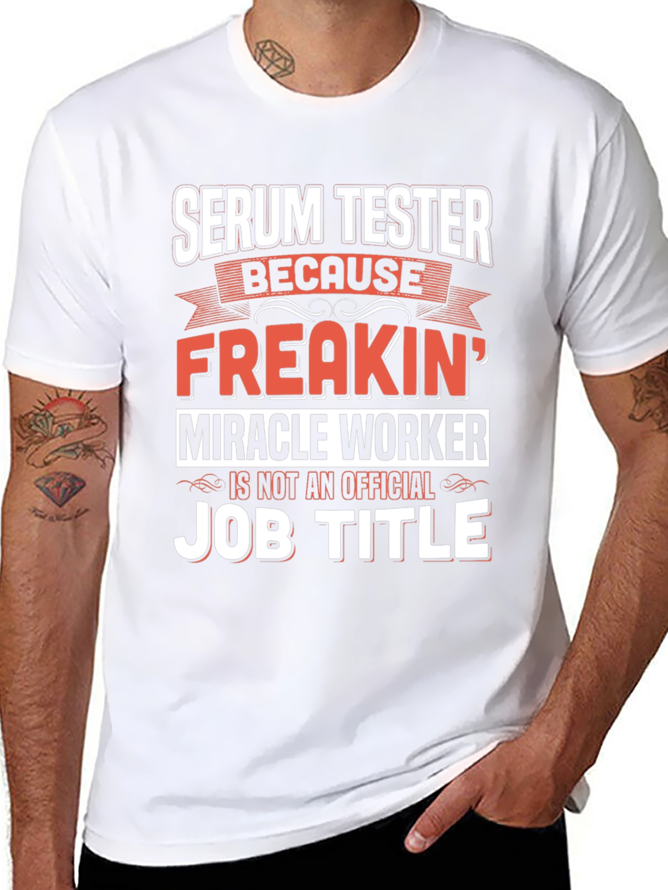 Black Serum Tester T-Shirt: Freakin' Miracle Worker Job Title Tee view 8