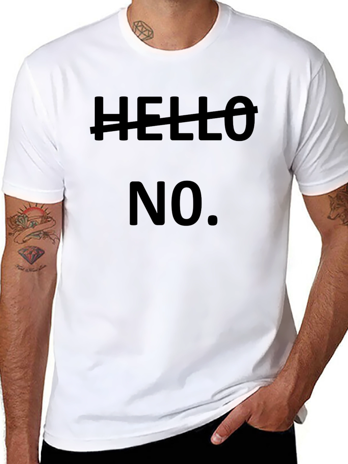 Black Hello NO! Graphic Tee - Black Cotton Casual T-Shirt view 8