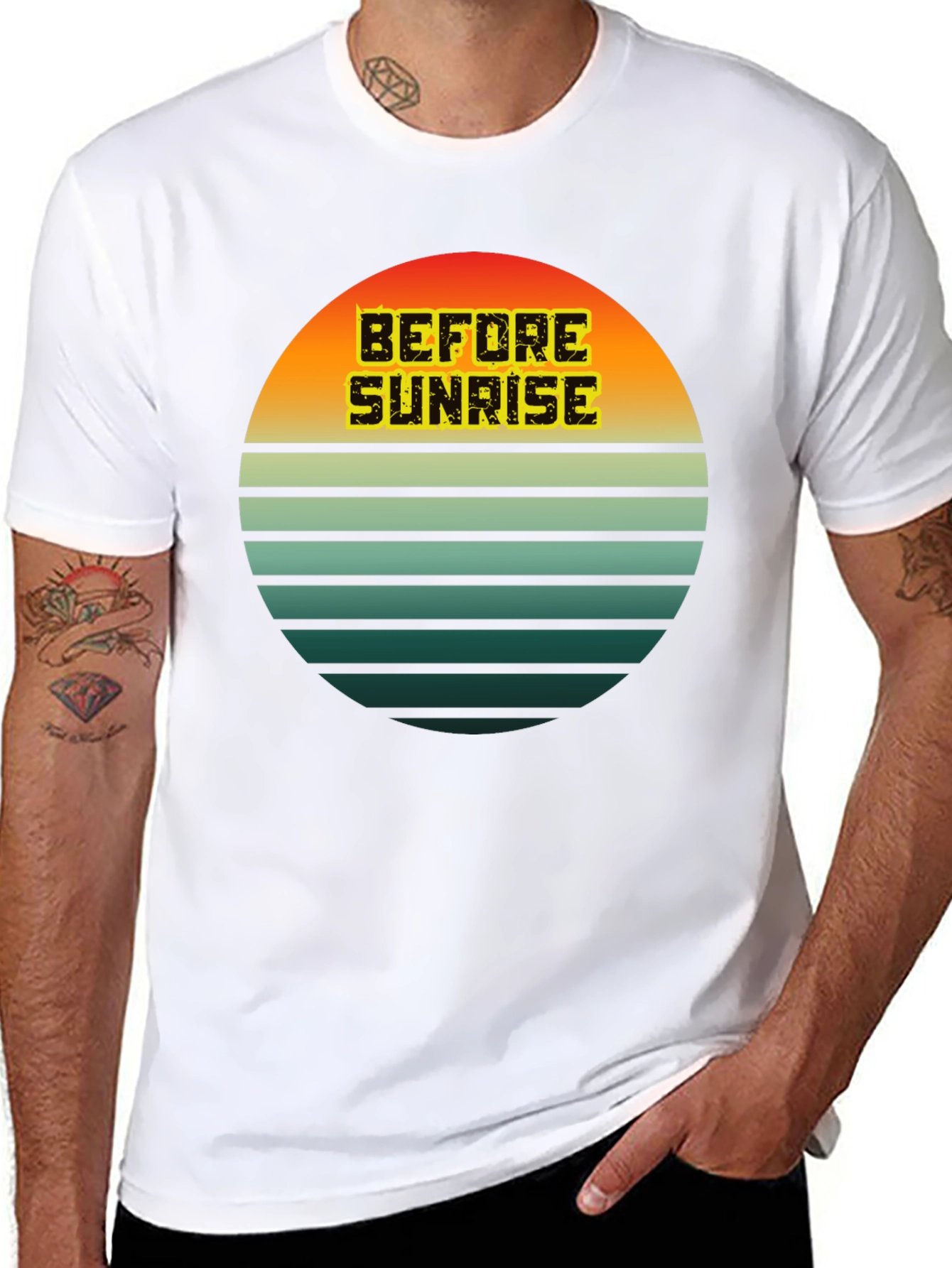 Black Retro Sunset 'Before Sunrise' Graphic Tee - Unisex view 8
