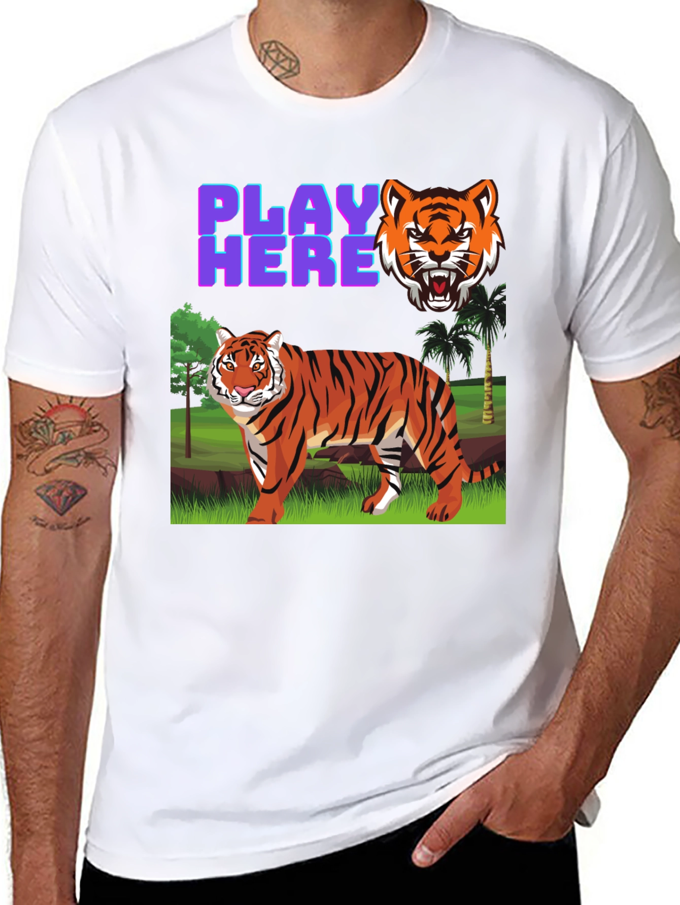 Black Play Here Tiger Graphic Tee - Cool Animal Print Shirt view 8