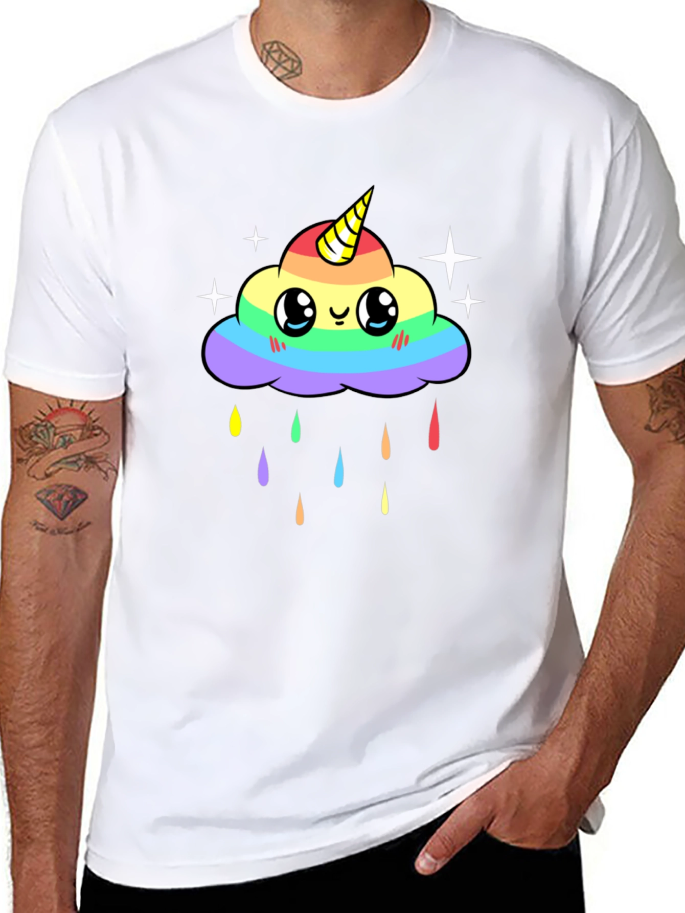 Black Rainbow Unicorn Cloud T-Shirt view 8