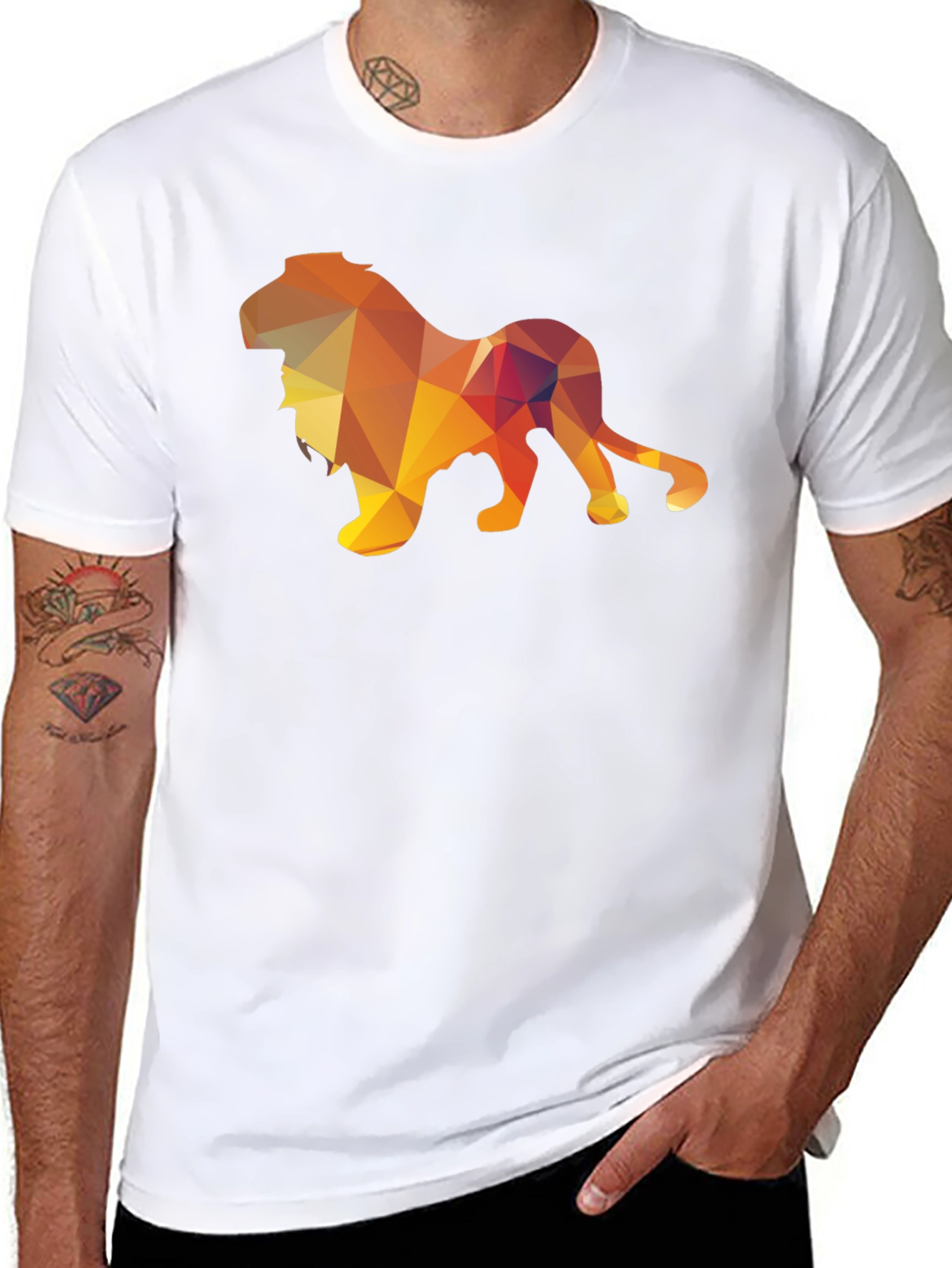 Black Geometric Lion Graphic Tee - Stylish Men's Black T-Shirt view 8
