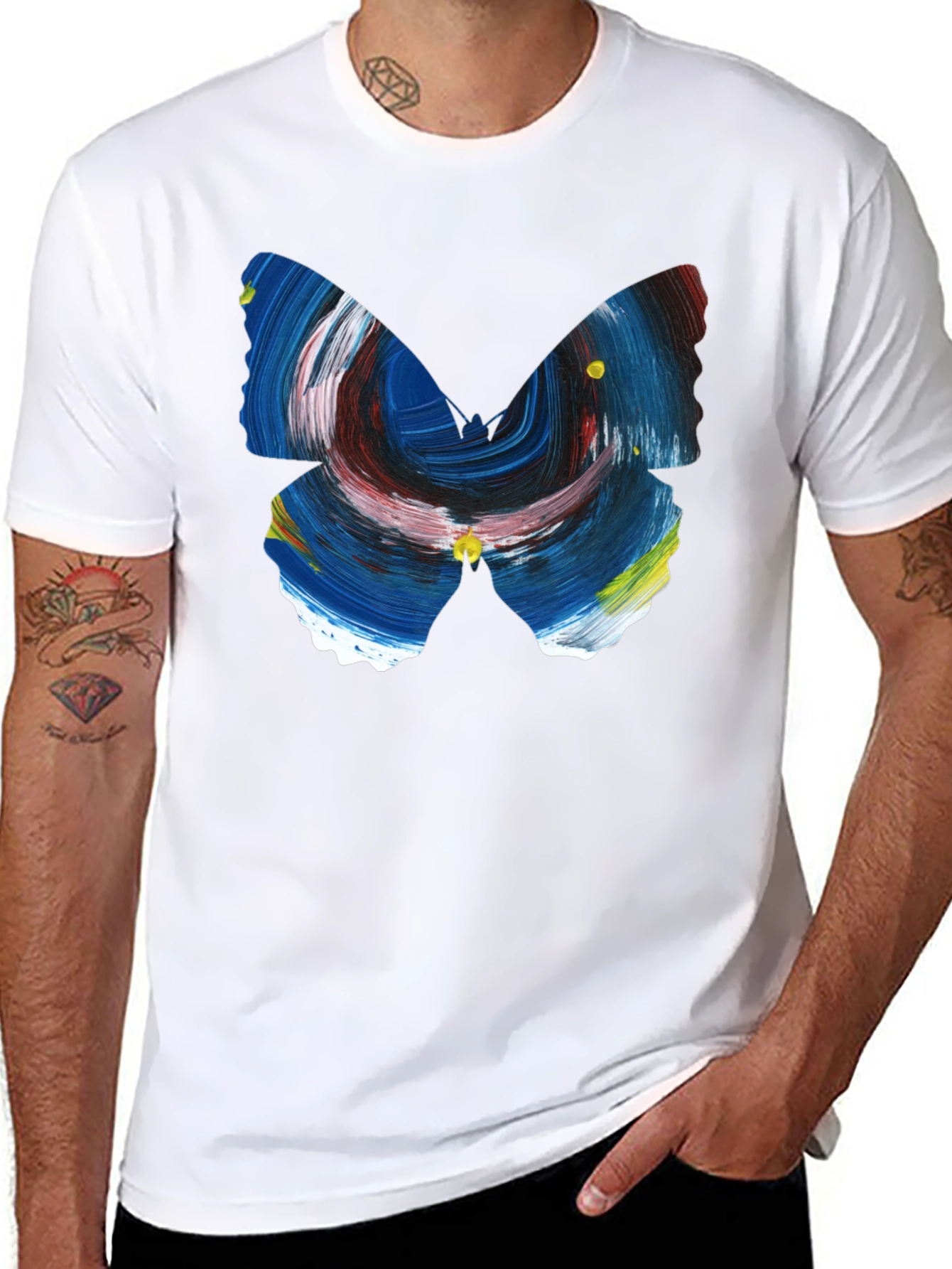 Black Abstract Butterfly Graphic Men's Black T-Shirt view 8