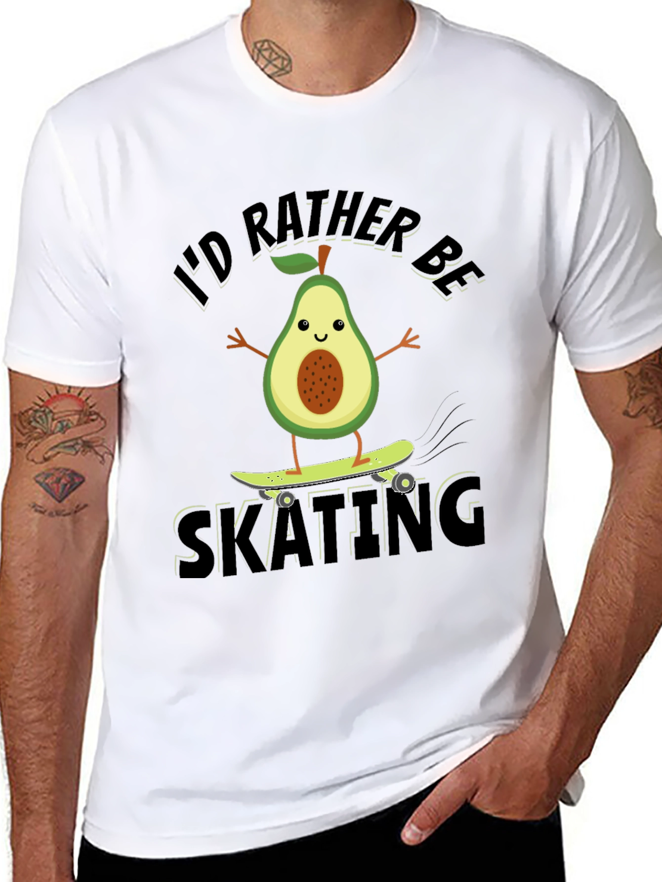 Black I'd Rather Be Skating Avocado Graphic Tee view 8