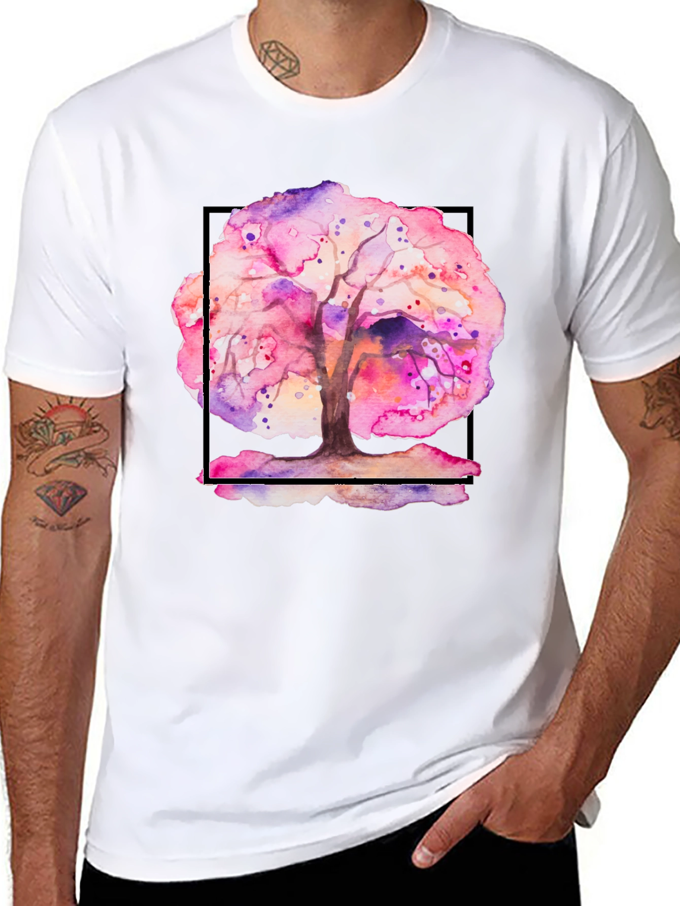 Black Watercolor Tree Graphic Black T-Shirt view 8