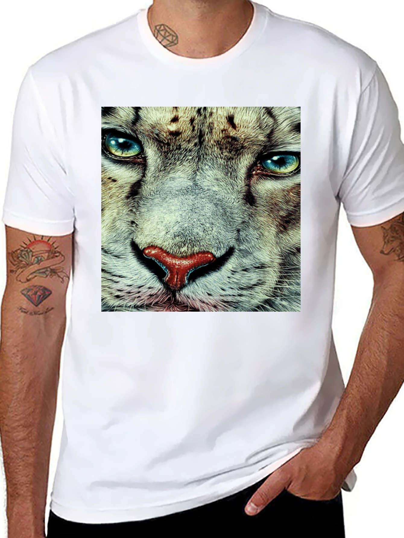 Black Snow Leopard Face Graphic T-Shirt - Black view 8