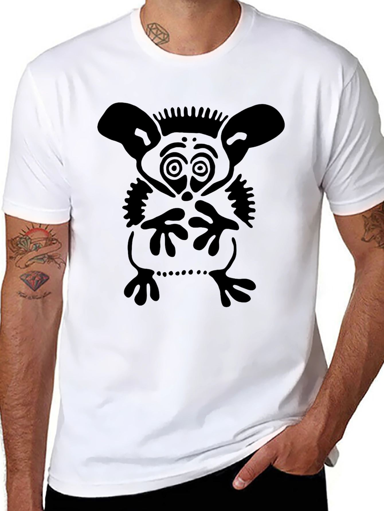 Black Unique Graphic Tee - Abstract Creature Design view 8