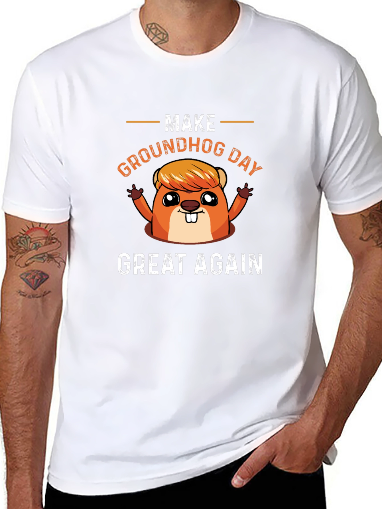 Black Make Groundhog Day Great Again Funny T-Shirt view 8