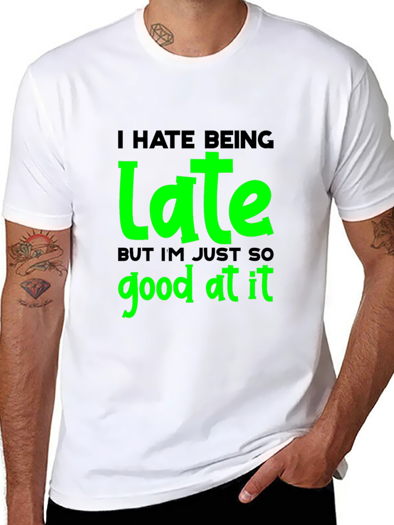 Black Funny "I Hate Being Late" Graphic T-Shirt view 8