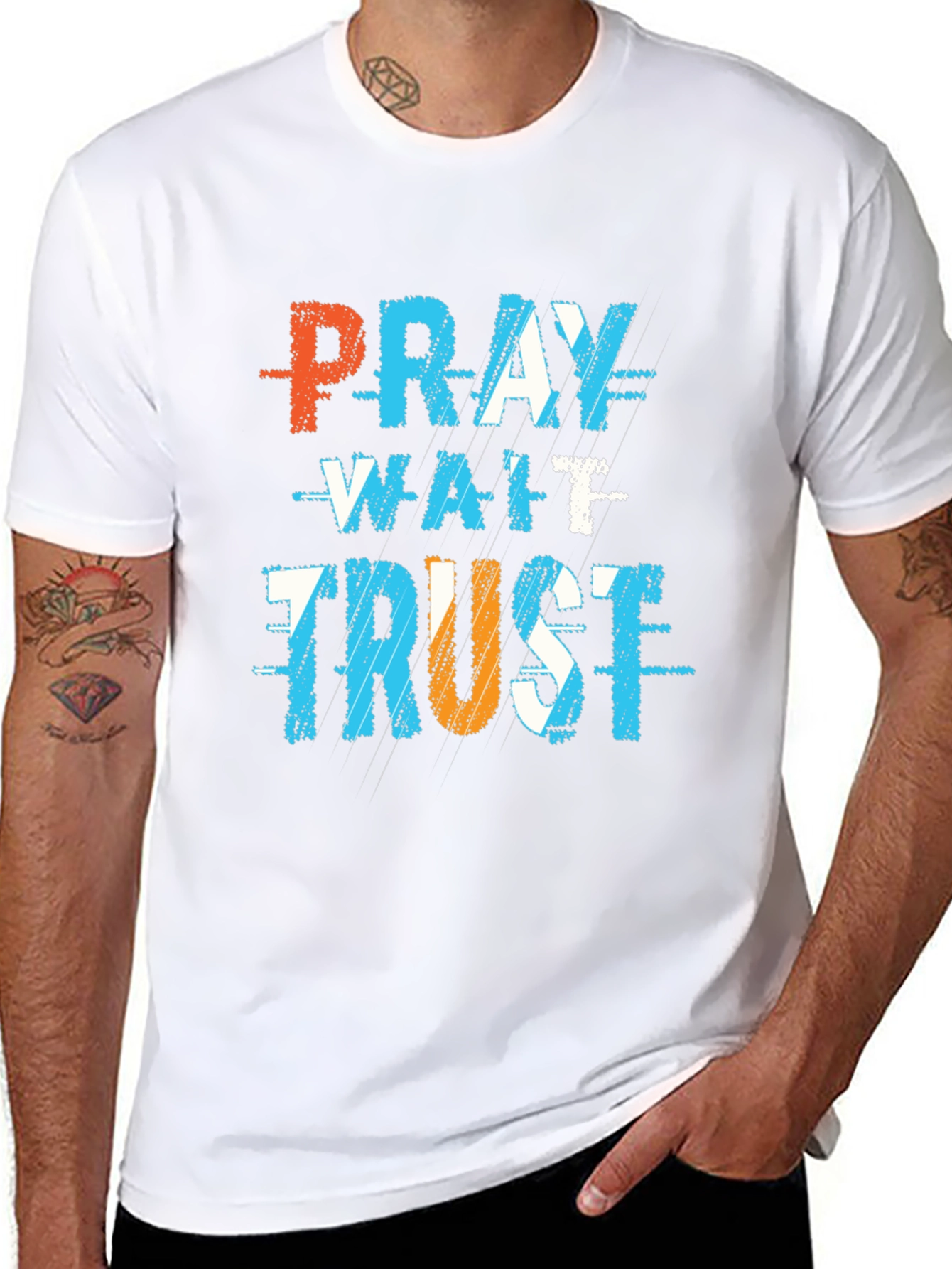 Black Pray Wait Trust Graphic T-Shirt view 8