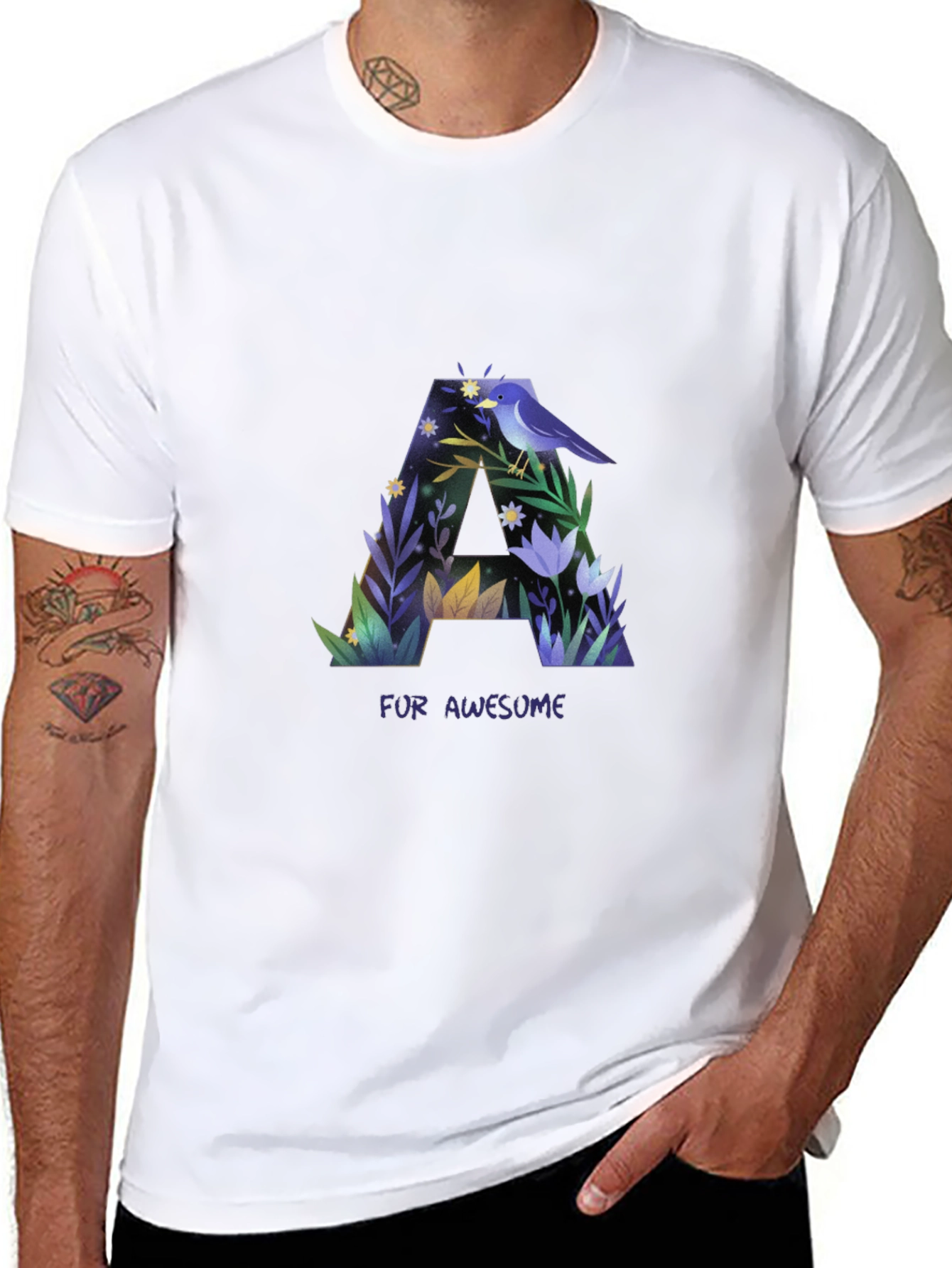 Black Awesome Letter A Graphic T-Shirt view 8