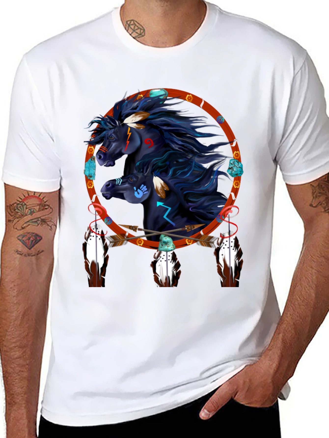 Black Native American Horse Dreamcatcher Graphic Tee view 8