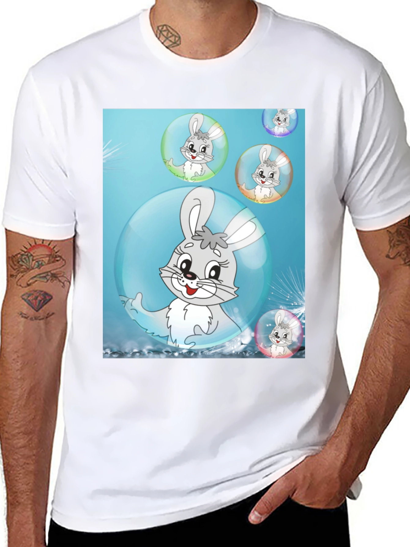 Black Cute Bunny Bubble T-Shirt - Fun Cartoon Design view 8