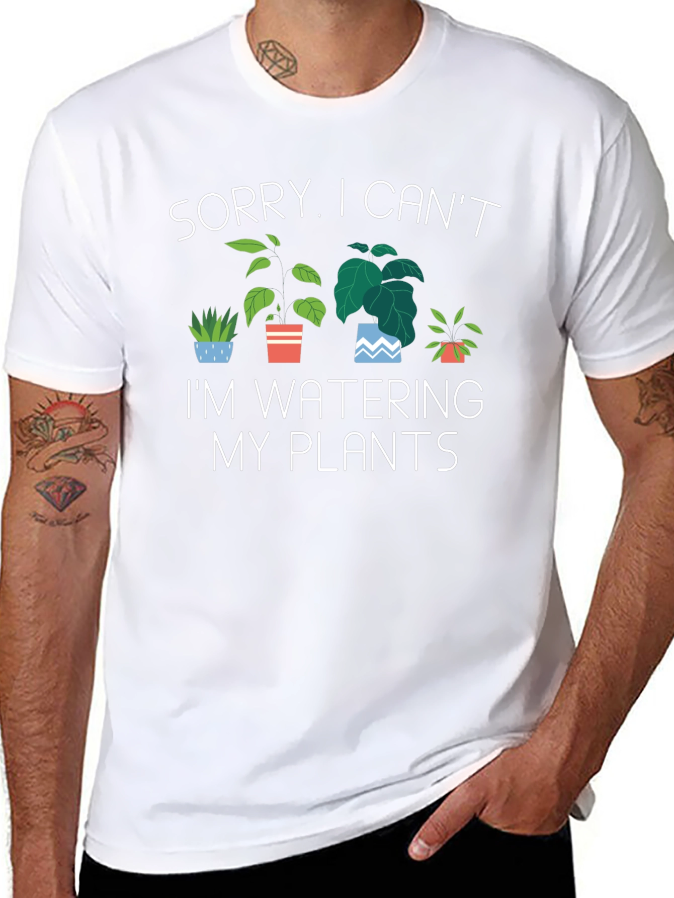 Black Sorry I Can't, I'm Watering My Plants T-Shirt view 8