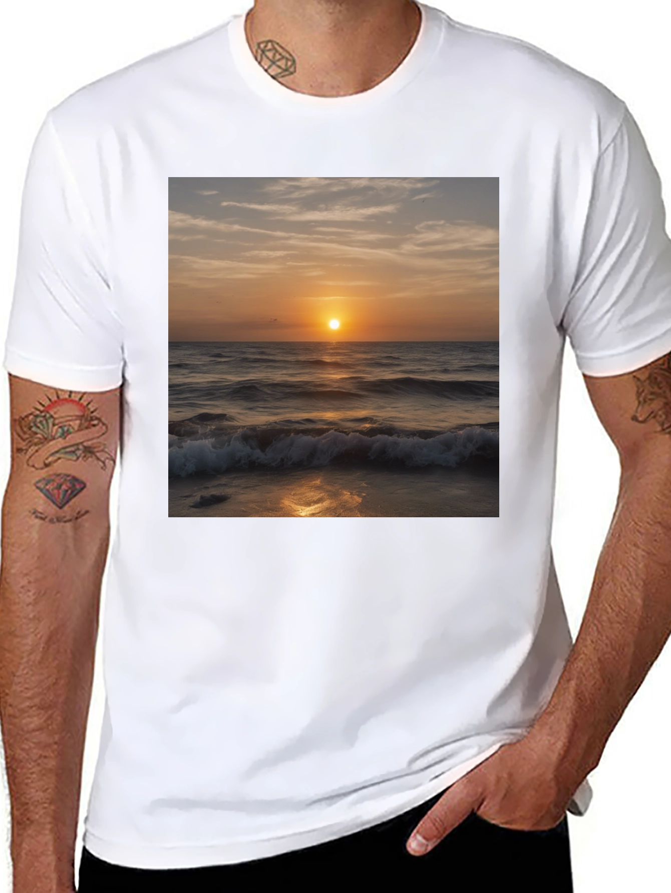 Black Sunset Waves Black T-Shirt view 8