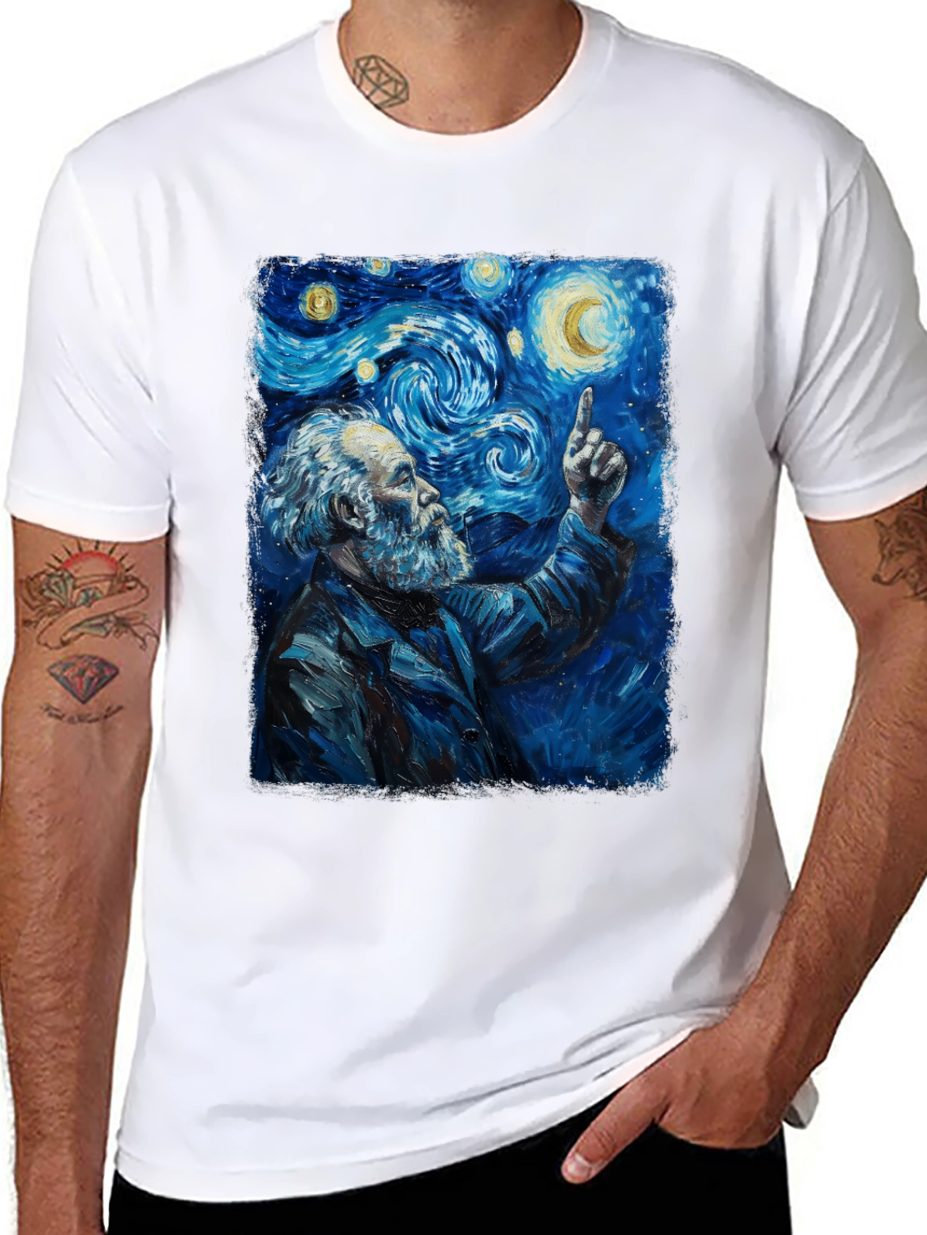Black Starry Night Philosopher Graphic Tee view 8