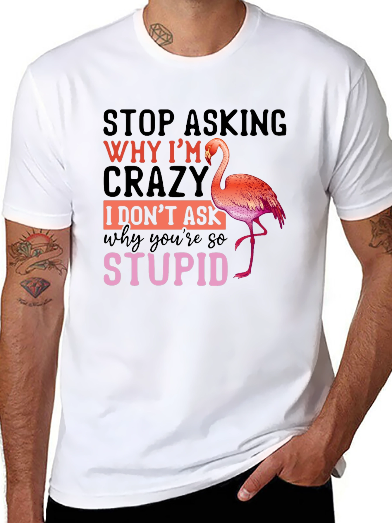 Black Funny Flamingo Crazy Stupid T-Shirt view 8