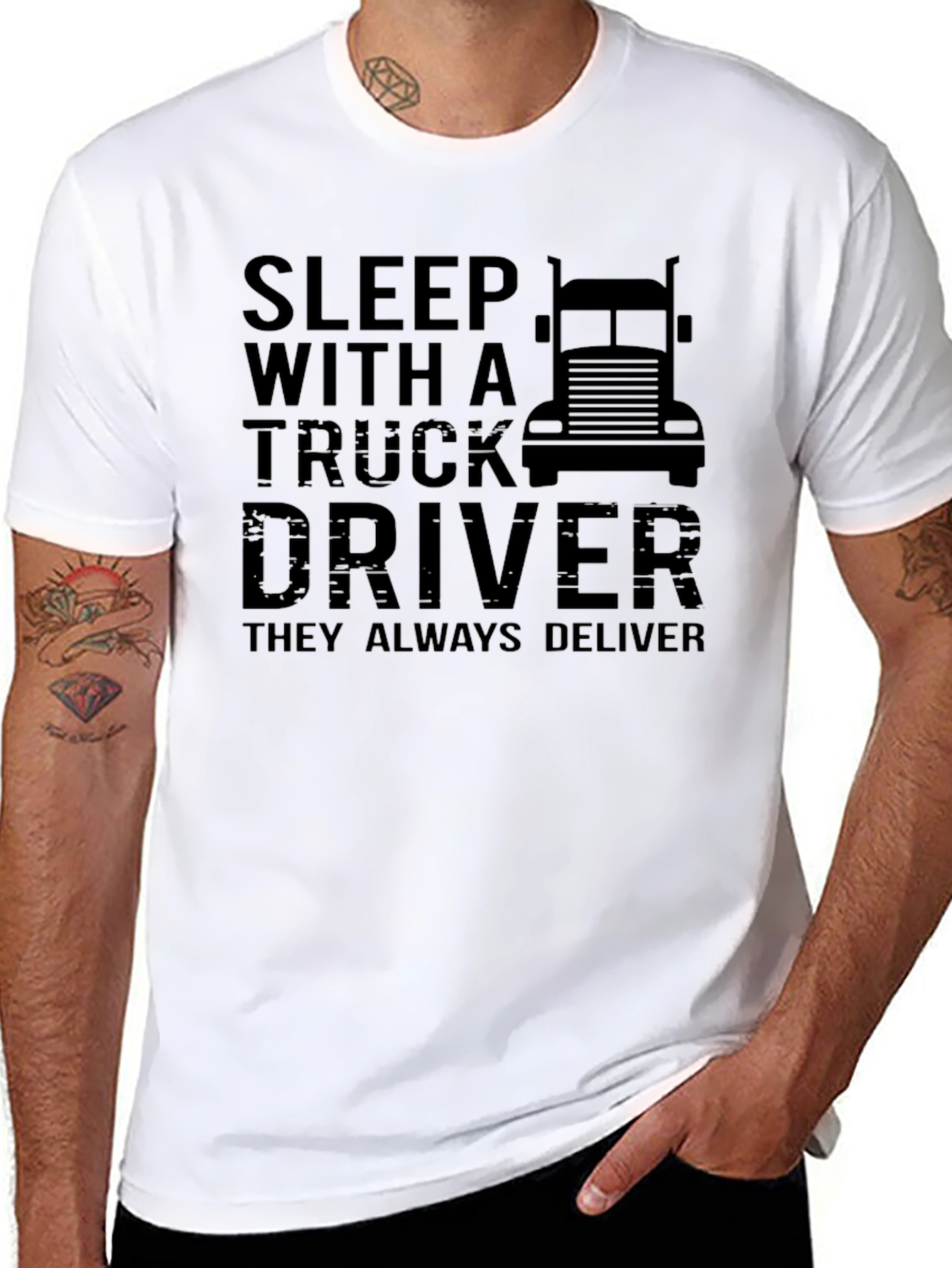 Black Sleep With A Truck Driver Graphic T-Shirt view 8