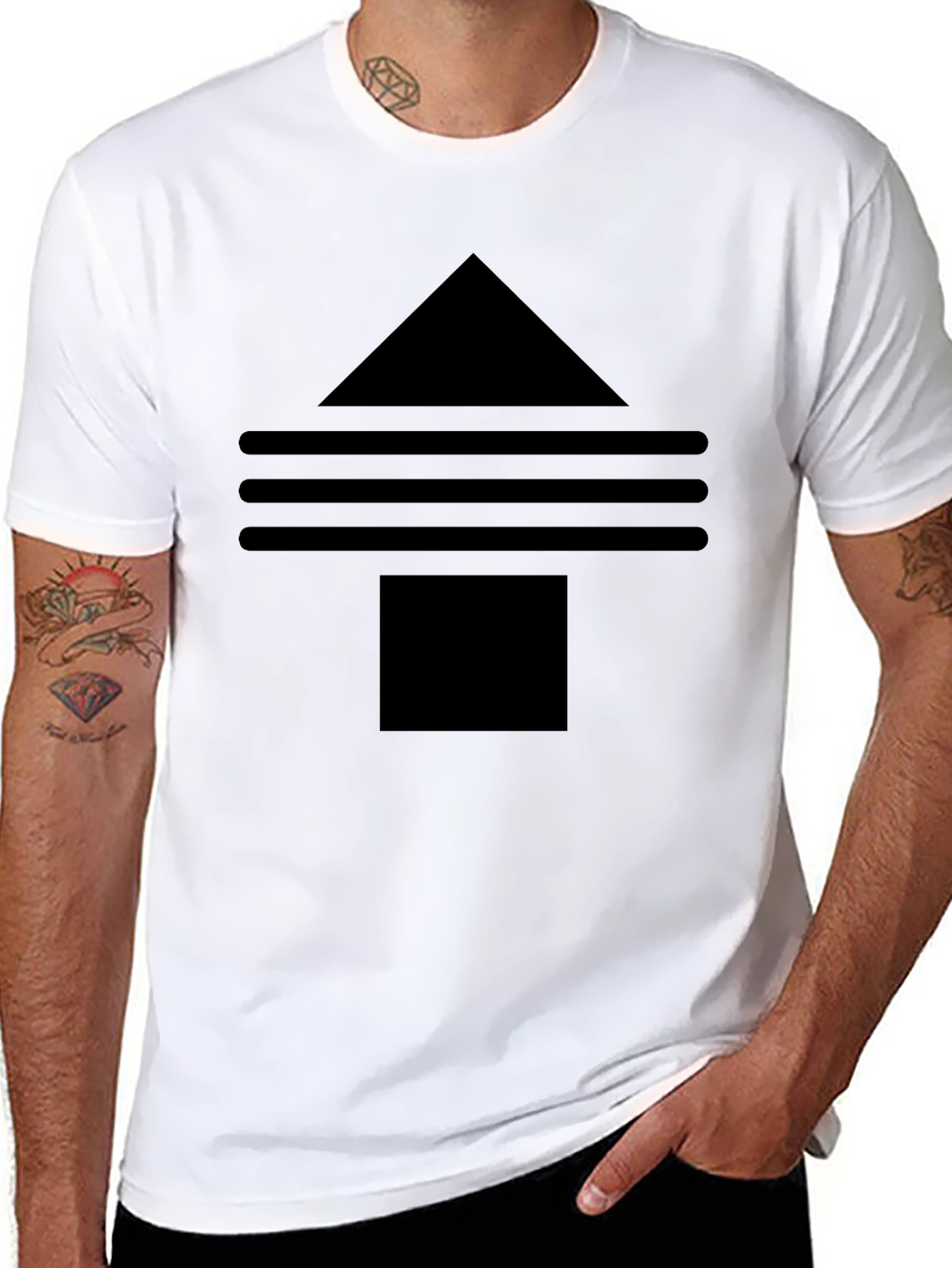 Black Geometric Arrow Graphic Tee - Modern Casual Style view 8