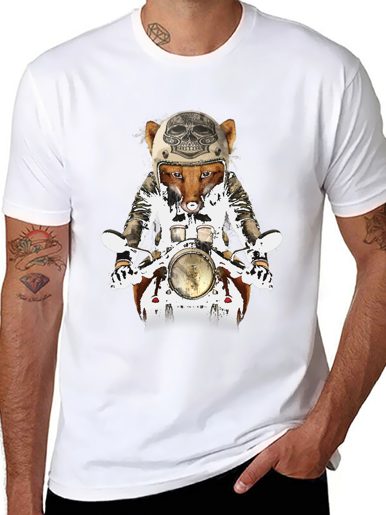 Black Fox on Motorcycle Graphic Tee view 8
