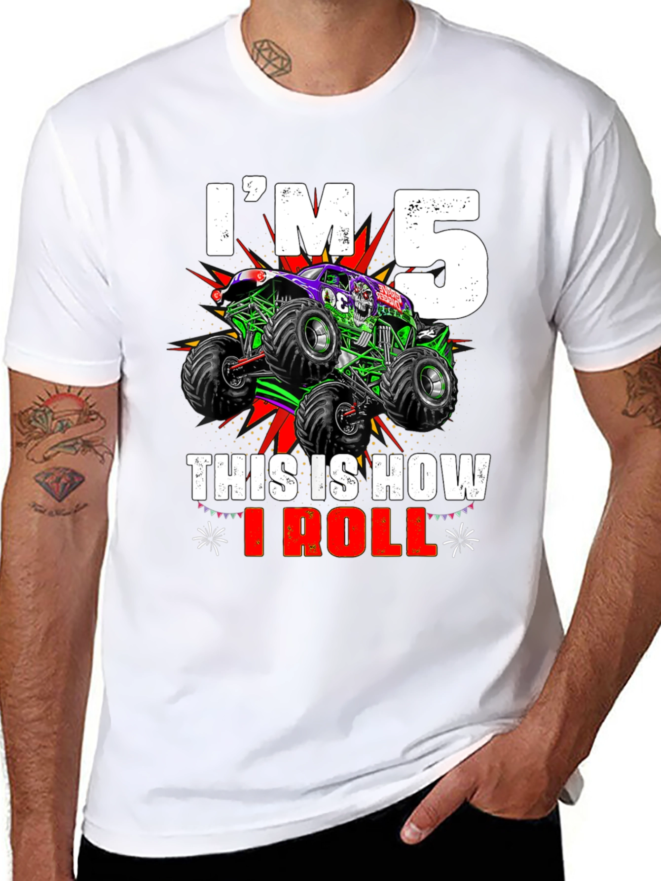 Black I'm 5 This Is How I Roll Monster Truck T-Shirt view 8