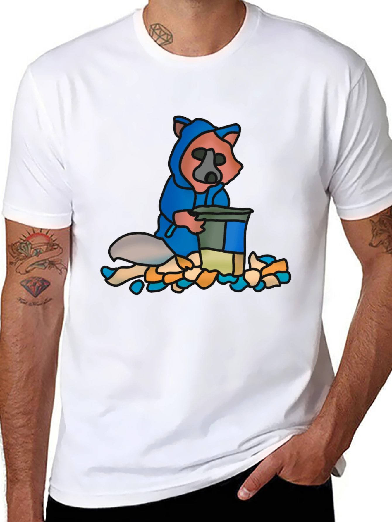 Black Raccoon Hoodie T-Shirt - Cartoon Graphic view 8