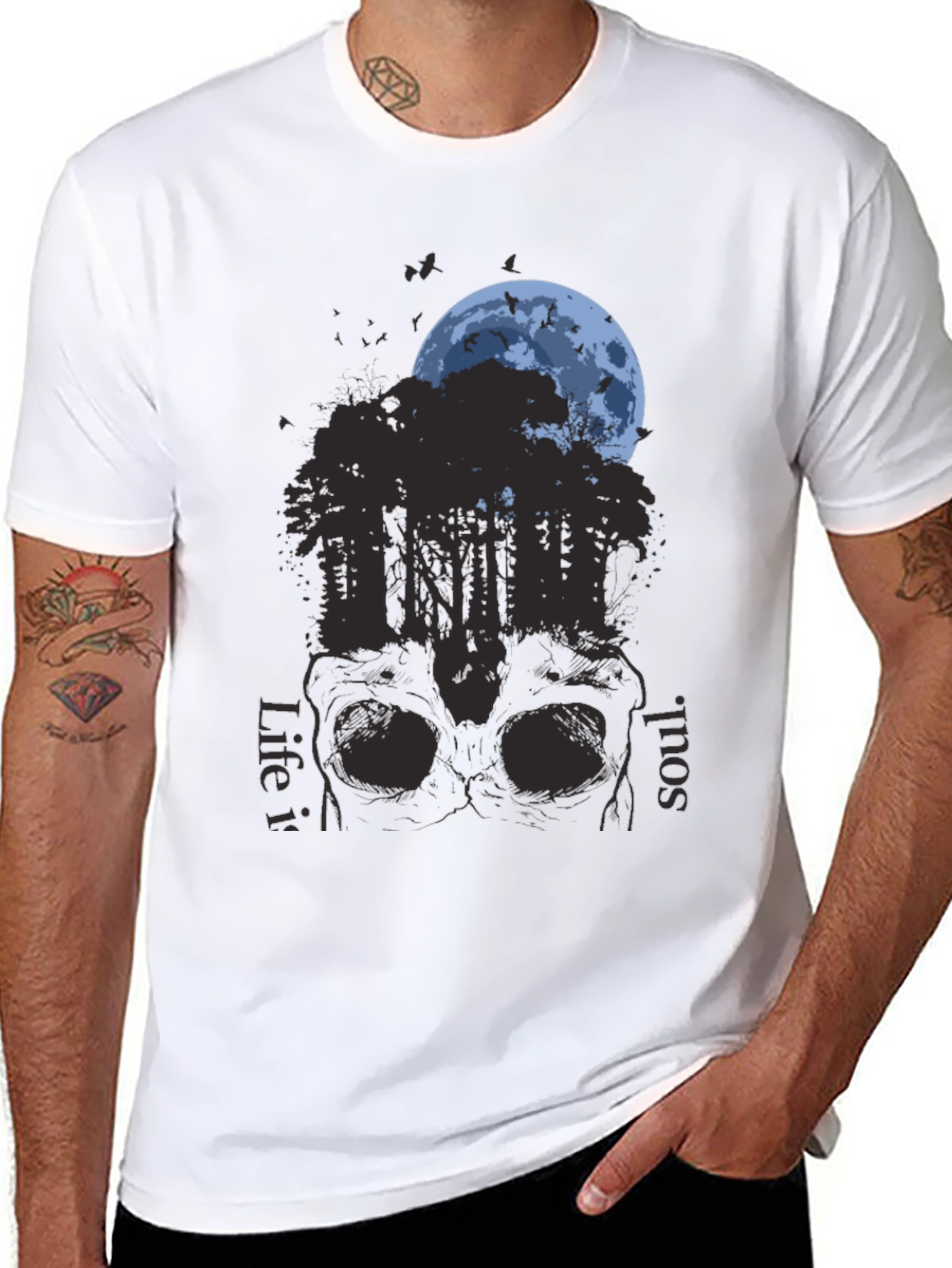 Black Skull Forest Moon Graphic T-Shirt view 8