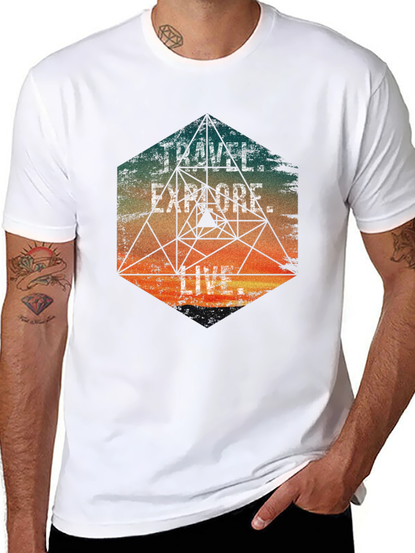 Black Travel Explore Live Men's Graphic T-Shirt view 8