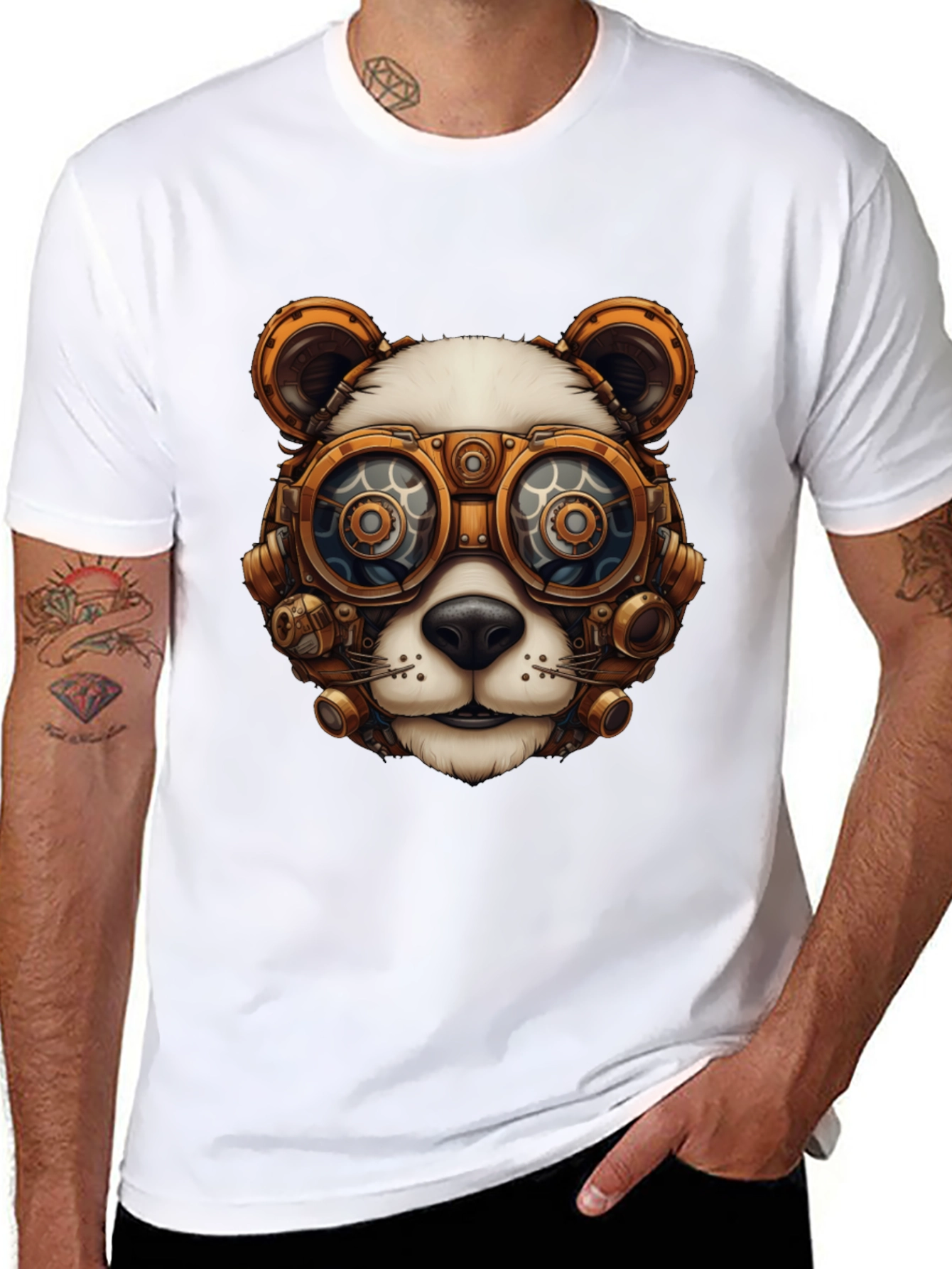 Black Steampunk Panda Graphic T-Shirt view 8