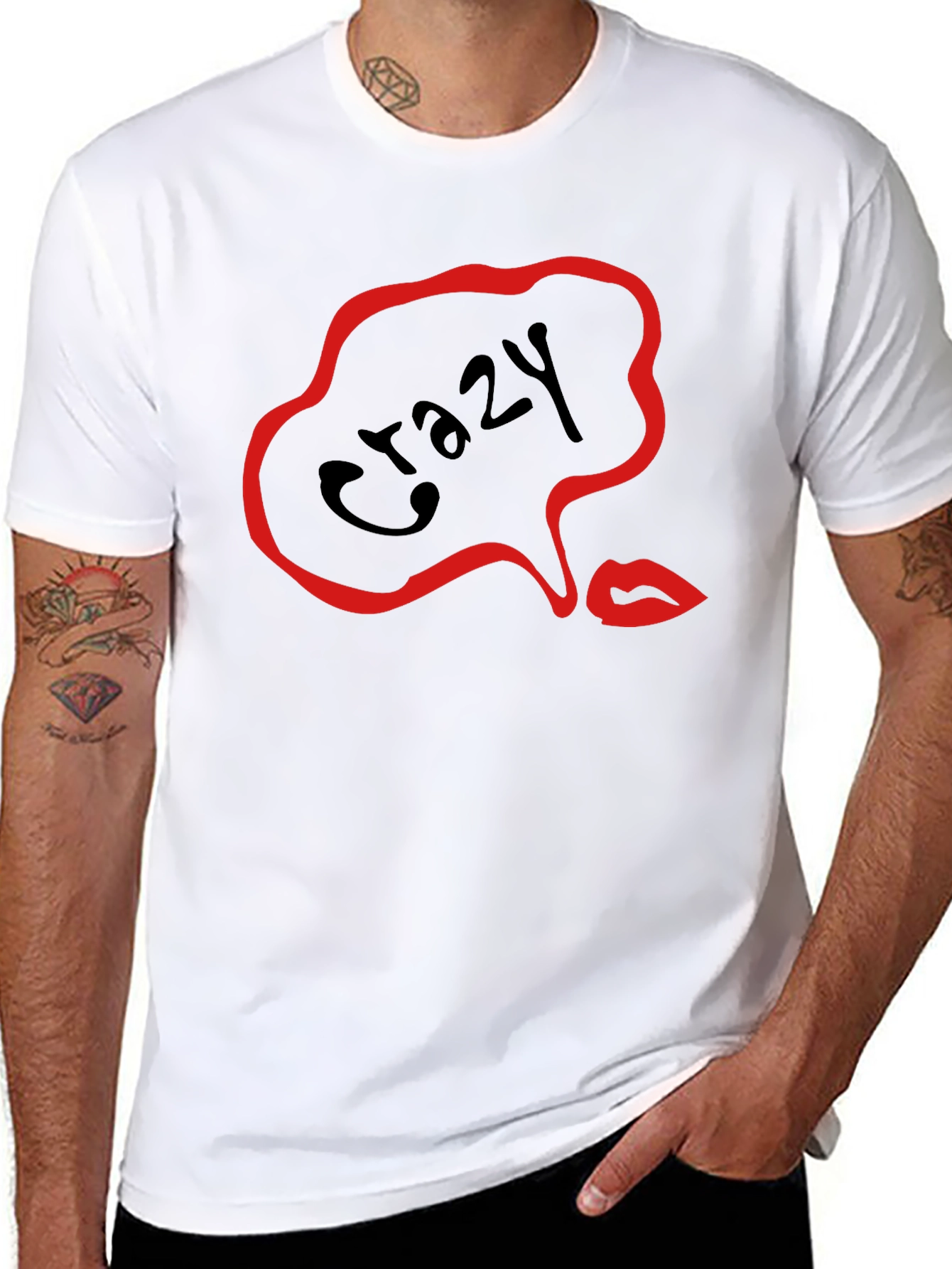 Black Crazy Lips Graphic Black T-Shirt view 8