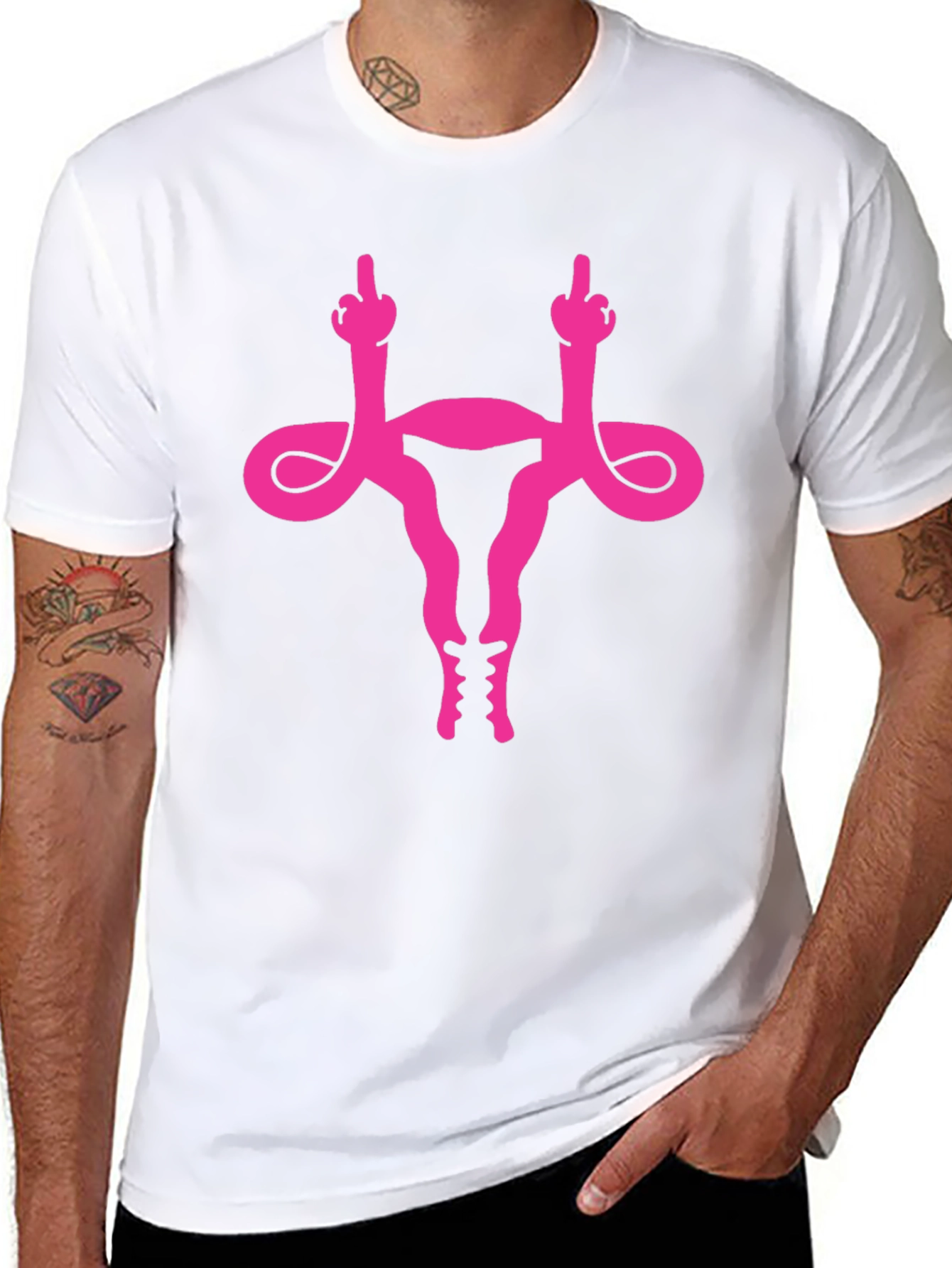 Uterus Middle Finger Graphic Tee - Black - 8